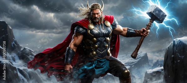 Obraz The mighty Thor poses with his hammer