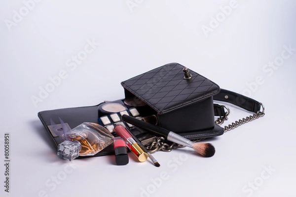 Fototapeta makeup bag and cosmetics