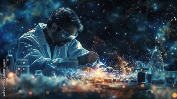 Fototapeta Illuminate the intellect of a scientist, engrossed in research, unlocking the mysteries of the universe.