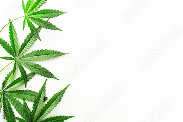 Obraz Cannabis leaves on white background, copyspace