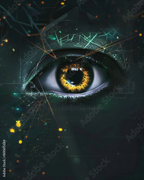 Fototapeta Cyber eye networking metaverse new digit computer world