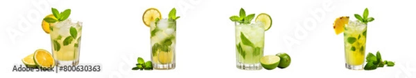 Fototapeta Collection of Pineapple Mojito isolated on transparent png background. Generative ai