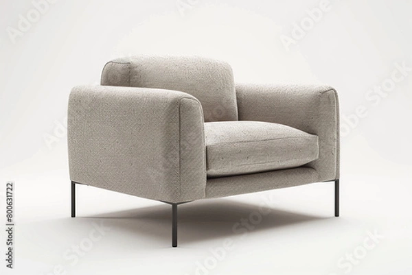 Fototapeta A contemporary club chair with sleek metal legs and a low-profile design, adding a modern touch to any space, isolated on a solid white background.