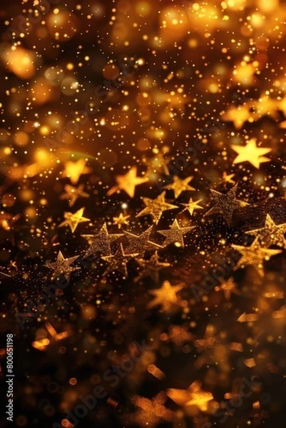 Fototapeta A bunch of gold stars flying in the air. Ideal for celebrations and festive occasions