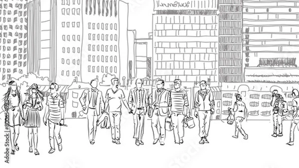 Fototapeta  People and tourists inLondon, Sketch 