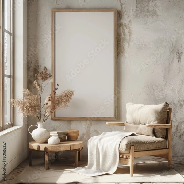 Fototapeta blank frame in a wall with elegant and light interiors