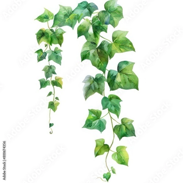 Fototapeta vine single branch in watercolor illustration with white background