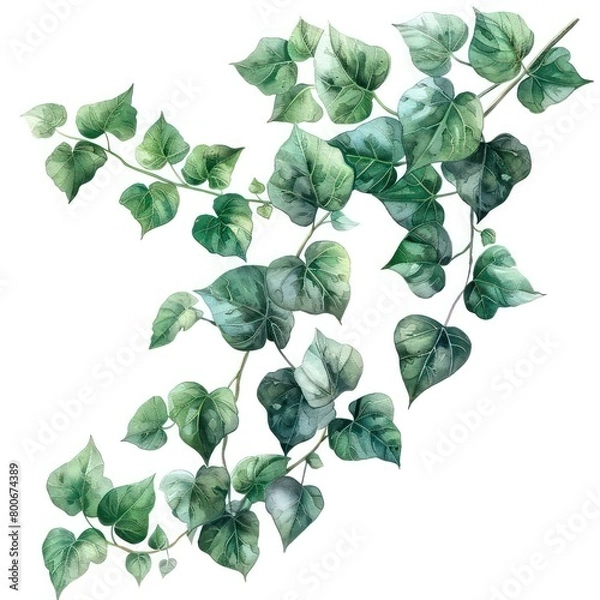 Fototapeta vine single branch in watercolor illustration with white background