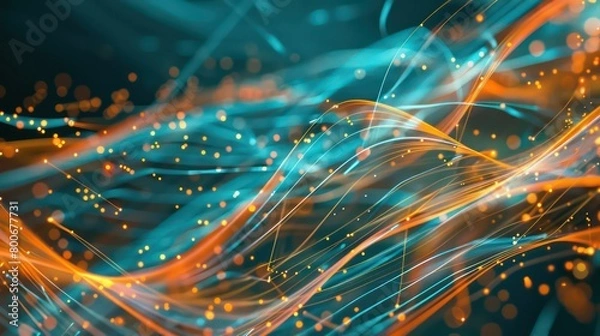 Fototapeta abstract with lines power bi dashboard, teal and orange an intricate data visualization masterpiece