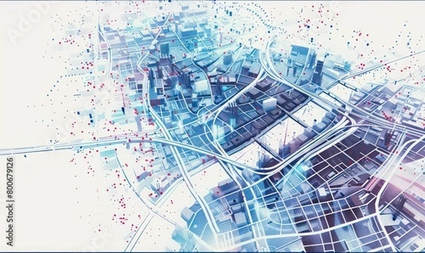 Fototapeta city map, transport infrastructure schemes, digital thin lines, geometric subtle elements, interface-like, white background