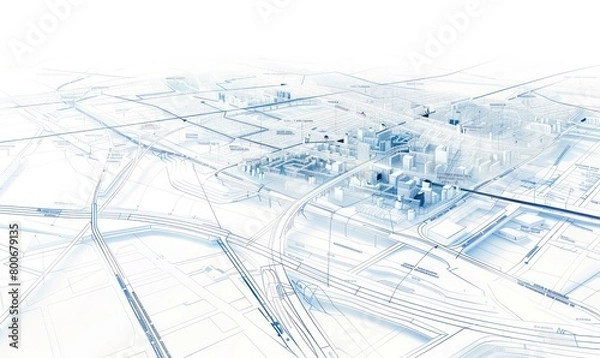Fototapeta city map, transport infrastructure schemes, digital thin lines, geometric subtle elements, interface-like, white background