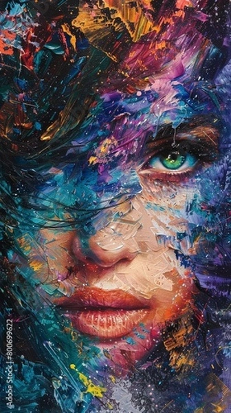Obraz Close-Up Green Eye: Surreal Fantasy Art of a Woman's Eye, Abstract and Scary, with Dark Texture