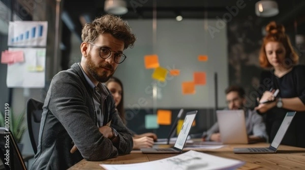 Obraz An office with project notes: Creative brainstorming and project management