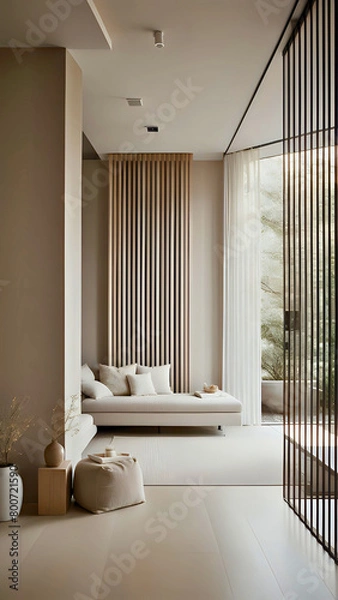 Fototapeta Vertical tranquil Spa Interior Oasis, interior design, background for cellphone, mobile phone, ios, android, instagram stories