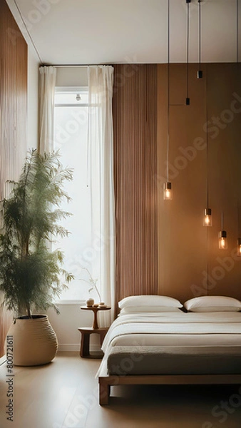 Fototapeta Vertical tranquil Spa Interior Oasis, interior design, background for cellphone, mobile phone, ios, android, instagram stories