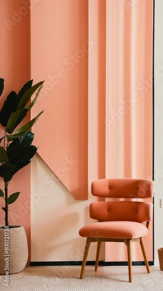 Fototapeta Vertical Peach Fuzz-inspired Interior: Serene Elegance, interior design, background for cellphone, mobile phone, ios, android, instagram stories