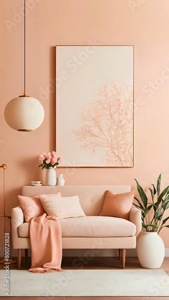 Fototapeta Peach Fuzz-inspired Living Space: Modern Elegance, background for cellphone, mobile phone, ios, android, instagram stories