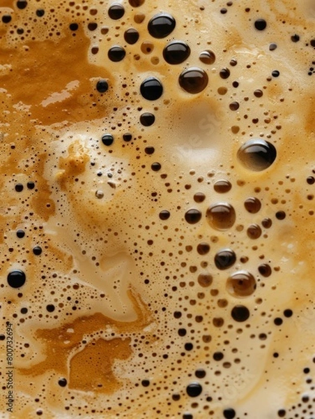 Fototapeta A macro photo of coffee texture with foam and bubbles.