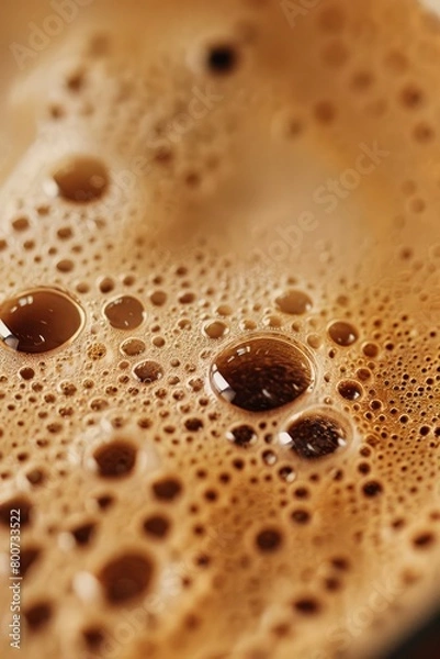 Fototapeta A macro photo of coffee texture with foam and bubbles.