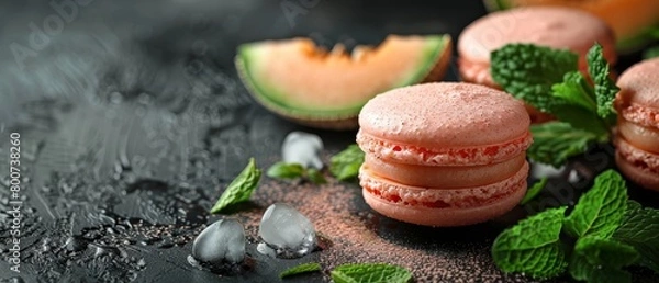 Fototapeta A delicious and refreshing summer dessert: cantaloupe and mint macarons.