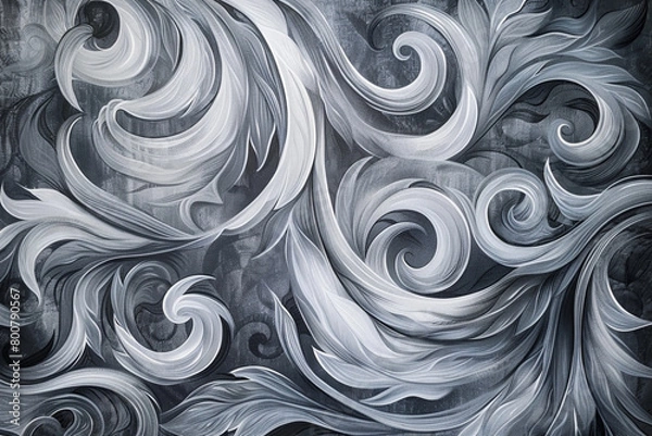 Fototapeta An abstract painting, intricate Thai patterns swirling in shades of gray