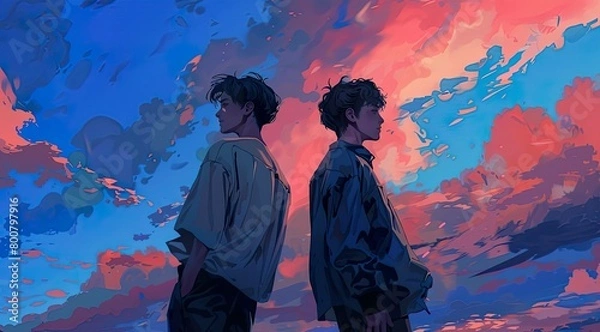 Fototapeta Boys Standing Back to Back