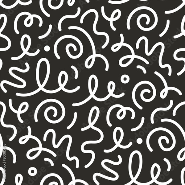 Obraz Kid line abstract shape seamless pattern. Abstract cute children party squiggle background design. Fun kid marker line seamless pattern. Cute abstract children background. Vector illustration.