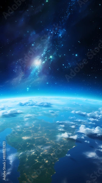 Fototapeta View of Earth from space with stars and galaxies in the background