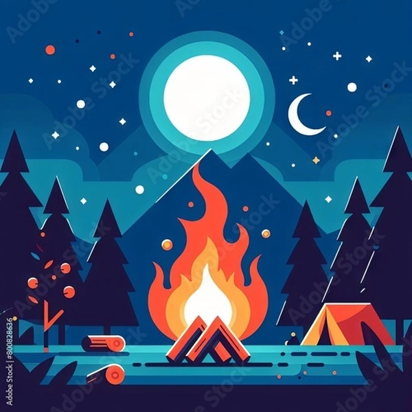 Obraz Night Campfire in the Forest