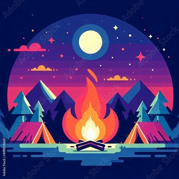 Obraz Night Campfire in the Forest