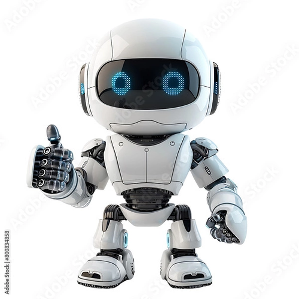 Fototapeta Cute ai robot chatbot thumbs up on isolated transparent background