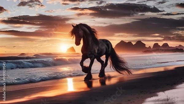 Obraz a black horse on a beach