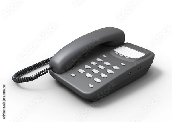 Fototapeta Stationary push-button telephone on a white