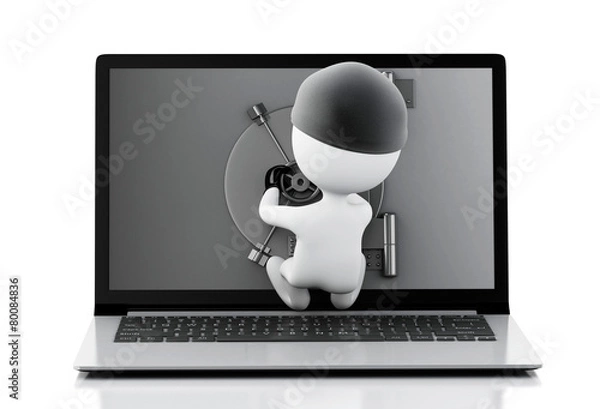 Obraz 3d Laptop with Safe Door. Data security concept.