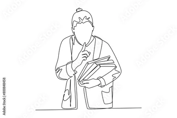 Fototapeta Continuous one line drawing library concept. Doodle vector illustration.