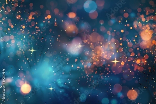 Fototapeta New Year background with fireworks on blue bokeh light. Generate AI image