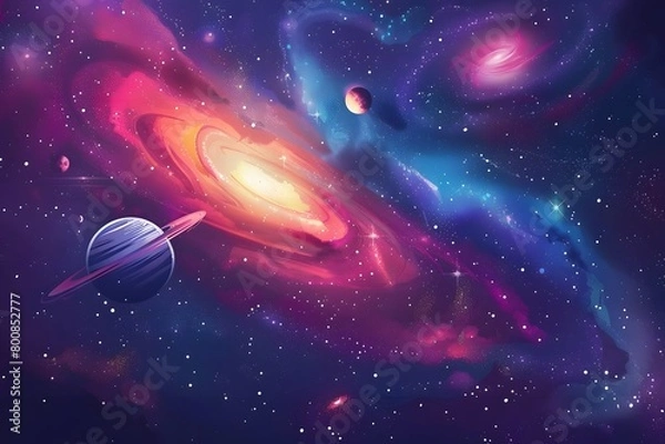 Fototapeta Galaxy and Space Exploration Concept: Vibrant Illustration of Space Exploration, Revealing the Mystery and Vastness of the Cosmos