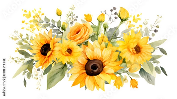 Obraz Digital vintage watercolor sunflower floral bouquet abstract graphic poster web page PPT background