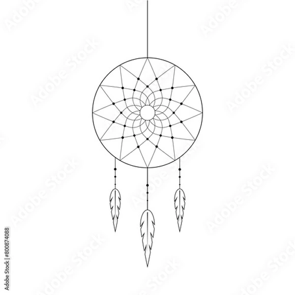 Obraz Dream catcher isolated on white background. Indian ethnic linear icon. Vector illustration
