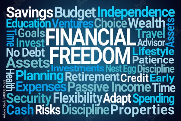 Obraz Financial Freedom Word Cloud on Blue Background