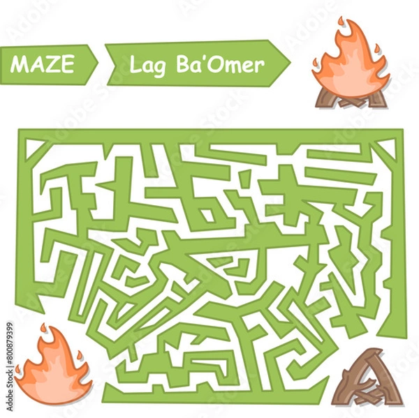 Obraz Maze puzzle in honor of the holiday Lag ba'omer. Fire on Lag ba'omer.