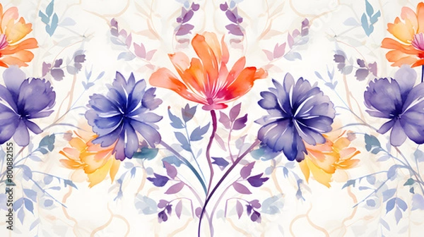 Fototapeta Digital vintage watercolor floral tile pattern abstract graphic poster web page PPT background