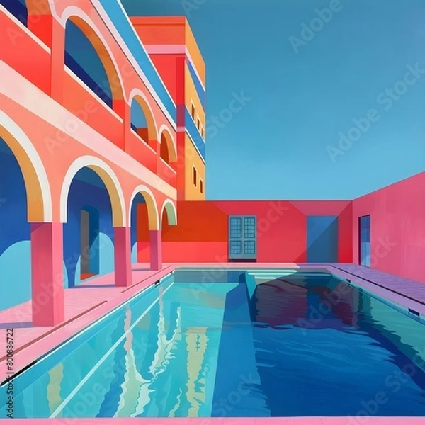 Fototapeta The outdoor design of a modern colorful building Generative Ai
