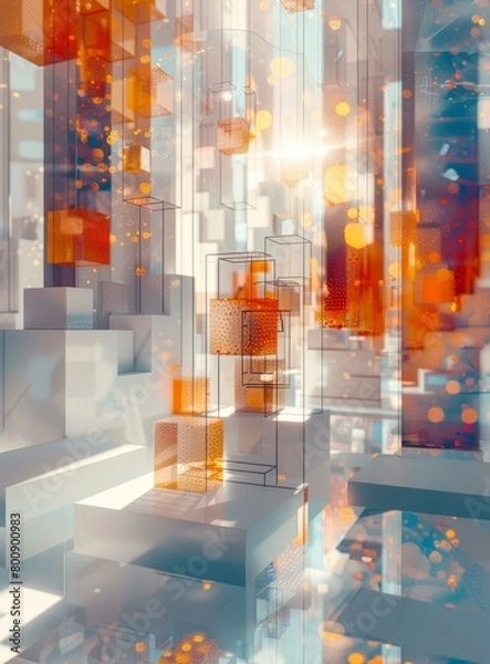 Fototapeta Abstract Art of Floating Cubes and Sunlight
