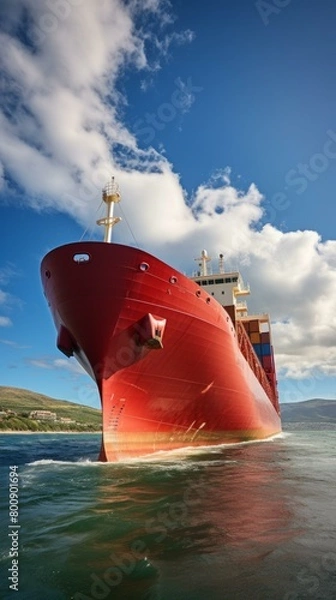 Obraz A large red cargo ship is sailing in the ocean