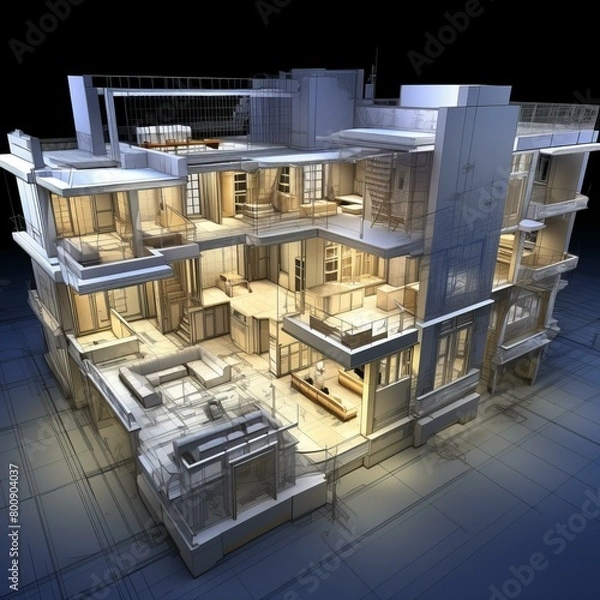 Fototapeta 3D rendering of a modern house