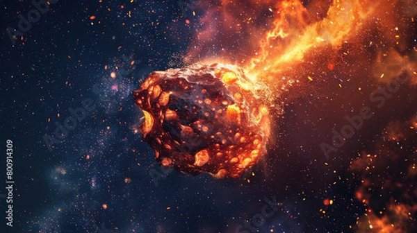 Fototapeta Dramatic Explosion of a Fiery Asteroid