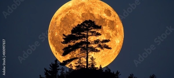 Fototapeta Enchanting full moon rising, illuminating lunar surface, embodying night s magic and mystery