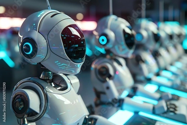 Fototapeta Automated customer service center with AIdriven chatbots managing inquiries, futuristic interface