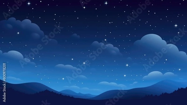 Fototapeta Serene Night Sky with Moonlit Mountain Silhouette